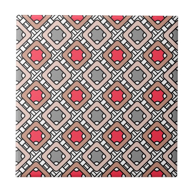 modern geometric pattern art deco grey red, beige  tile (Front)