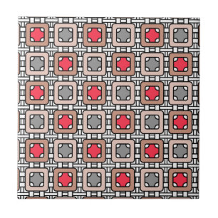 modern geometric pattern art deco grey red, beige tile