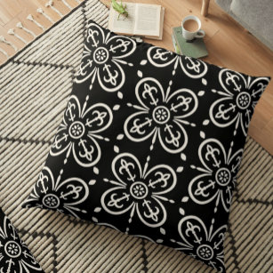 Modern Geometric Pattern Black White Fleur Du Lys  Cushion