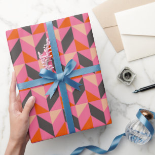 Modern Geometric Pattern Bright Hot Pink Orange Wrapping Paper
