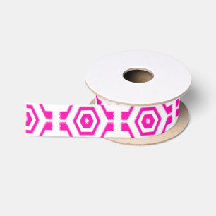 Modern Geometric Pattern Hexagons Hot Pink White Satin Ribbon