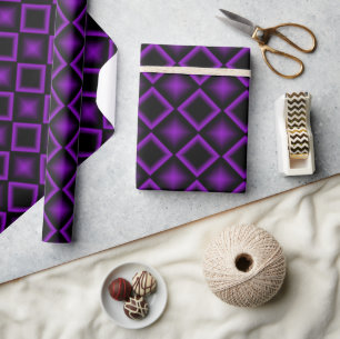 Modern Geometric Pattern Purple and Black Birthday Wrapping Paper