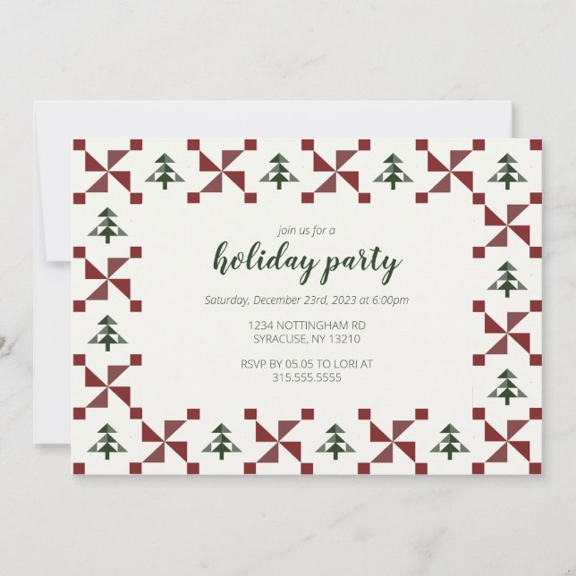 Modern Geometric Pattern Quilt Holiday Party Invitation (Front)