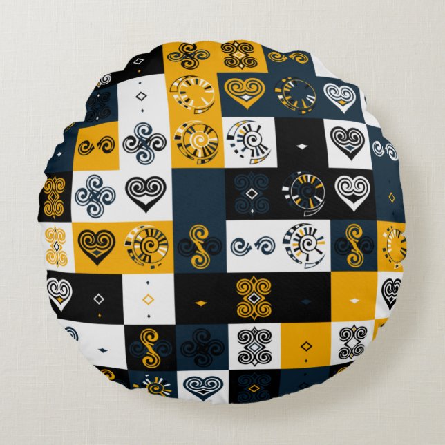 Modern geometric pattern trendy yellow round cushion (Front)