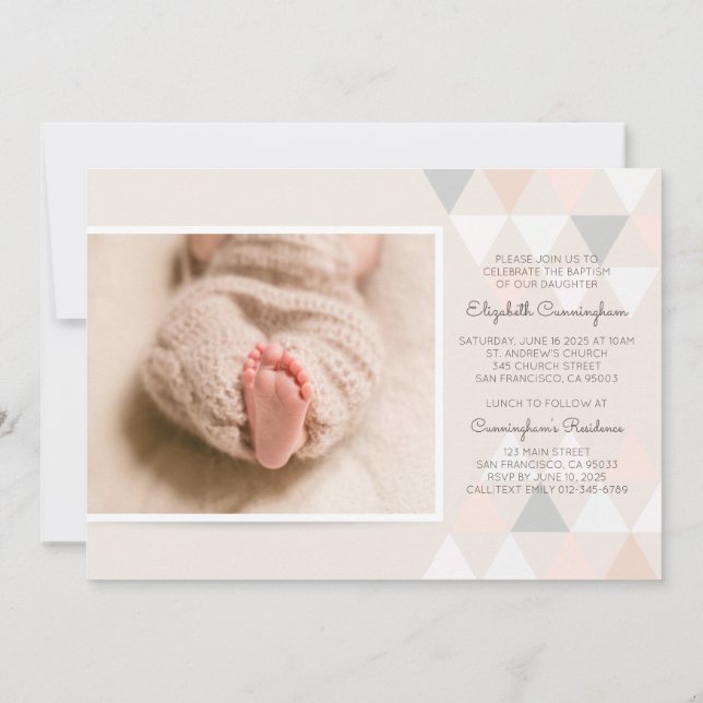 Modern Geometric Photo Baptism Invitation (Back)