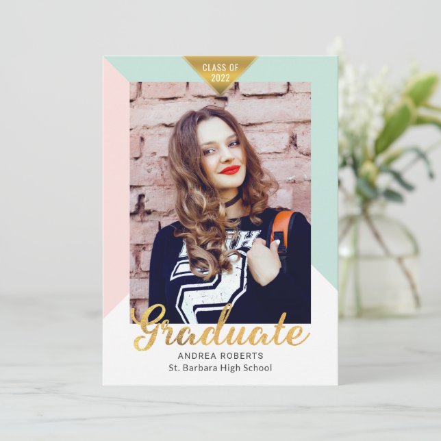 Modern Geometric Photo Graduation Announcement (Standing Front)