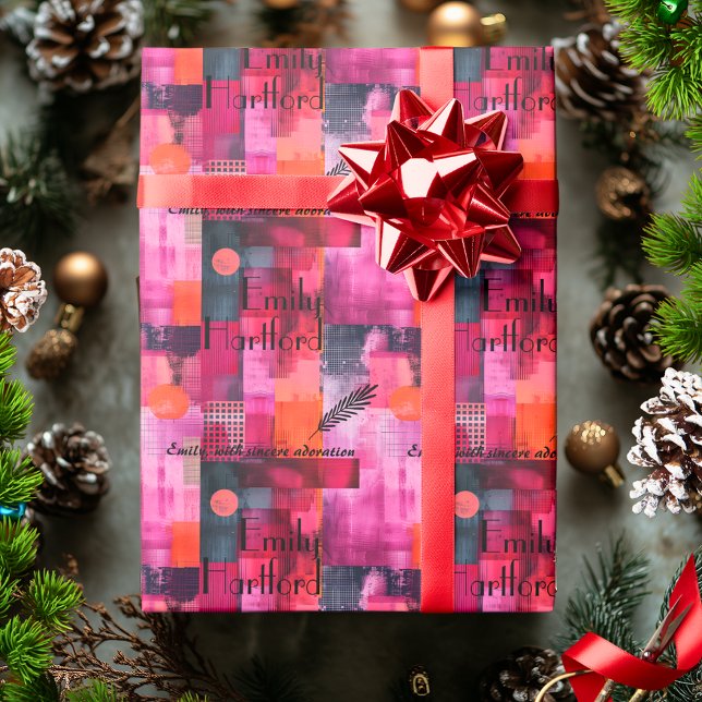 Modern geometric pink and black personalised gift  wrapping paper (Creator Uploaded)