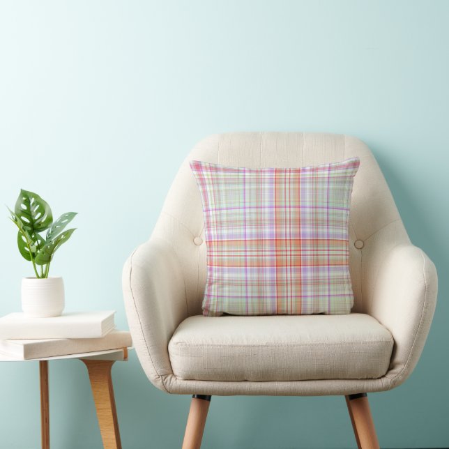 Modern Geometric Pink and Green Plaid Pattern Cushion (Chair)