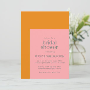 Modern Geometric Pink and Orange Bridal Shower Invitation