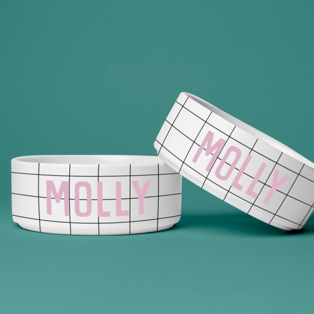 Modern Geometric Pink and White Grid Girly Minimal Bowl (Creator Uploaded)