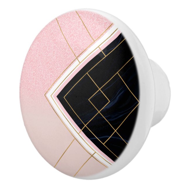 Modern Geometric Pink Gold Strokes Design Ceramic Knob (Right)