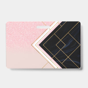 Modern Geometric Pink Gold Strokes Design ID Badge