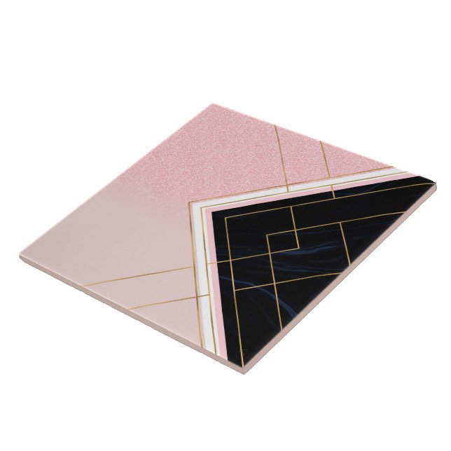 Modern Geometric Pink Gold Strokes Design Tile (Side)