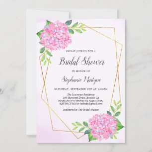 Modern Geometric Pink Hydrangea Bridal Shower Invitation