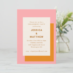 Modern Geometric Pink Orange Engagement Party Invitation
