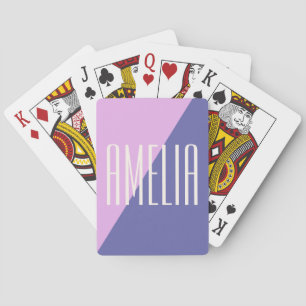 Modern Geometric Pink Purple Personalised Name Playing Cards