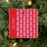 Modern geometric pink red Christmas tree graphic Ceramic Ornament<br><div class="desc">Modern geometric bright pink and red Christmas tree bold minimal graphic holiday decor ornament gift design</div>