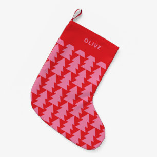 Modern geometric pink red Christmas tree graphic Small Christmas Stocking