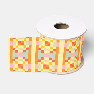 Modern Geometric Pixel Art Seamless Pattern  Grosgrain Ribbon