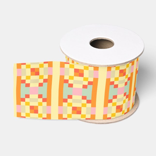 Modern Geometric Pixel Art Seamless Pattern  Grosgrain Ribbon (Spool)