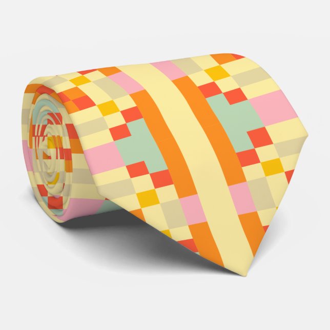 Modern Geometric Pixel Art Seamless Pattern  Tie (Rolled)
