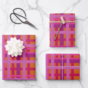 Modern Geometric Plaid Pattern in Purple  Wrapping Paper Sheet