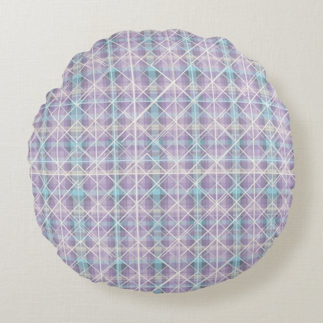 Modern Geometric Plaid Pattern Round Cushion (Front)