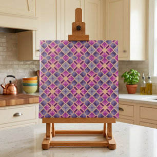 Modern Geometric Plum Pink Beige Mosaic Pattern Tile