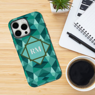 Modern Geometric Polygon Teal Turquoise Monogram iPhone 16 Pro Max Case