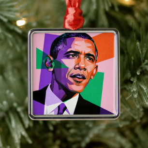 Modern Geometric Portrait of Barack Obama Metal Tree Decoration