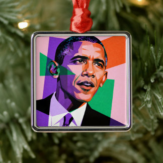 Modern Geometric Portrait of Barack Obama Metal Tree Decoration