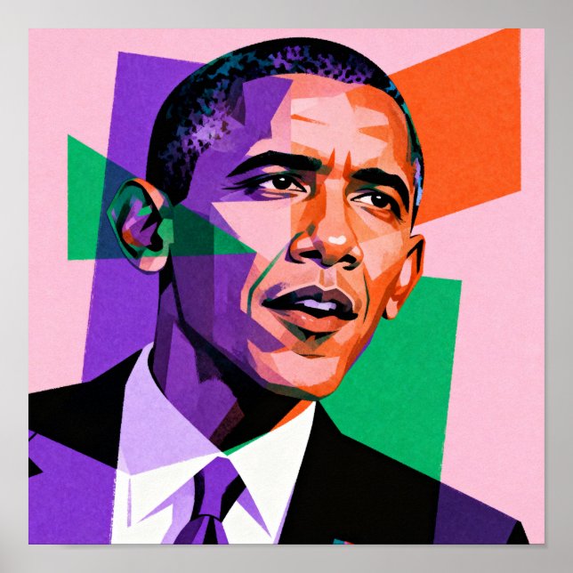 Modern Geometric Portrait of Barack Obama Poster (Front)