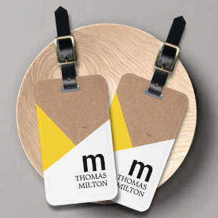 Modern Geometric Printed Kraft White Yellow Luggage Tag