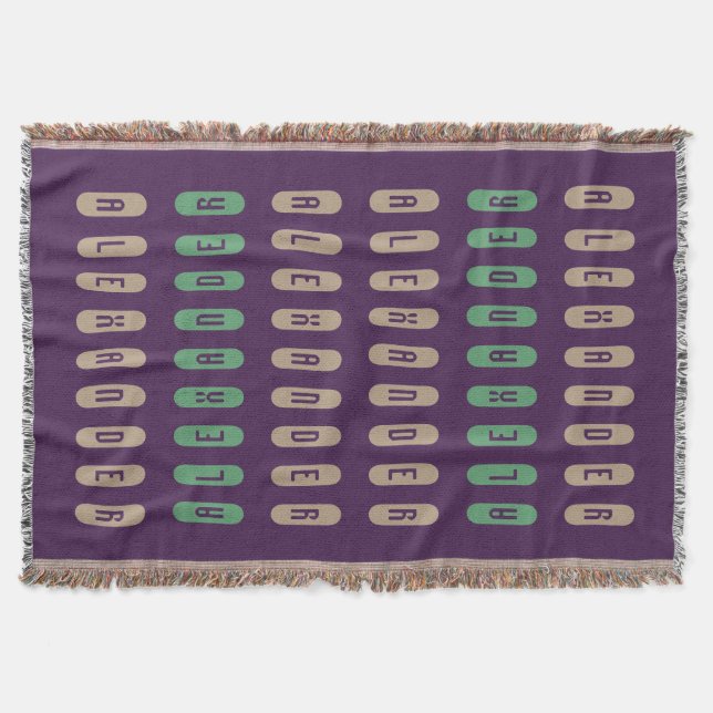 Modern Geometric Purple Cream Green Custom Name Throw Blanket (Front)