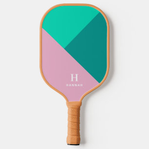 Modern Geometric Purple & Green Monogram Pickleball Paddle