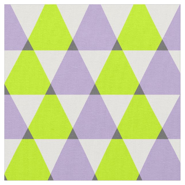 Modern Geometric Purple Green Triangles Pattern Fabric (Close Up)