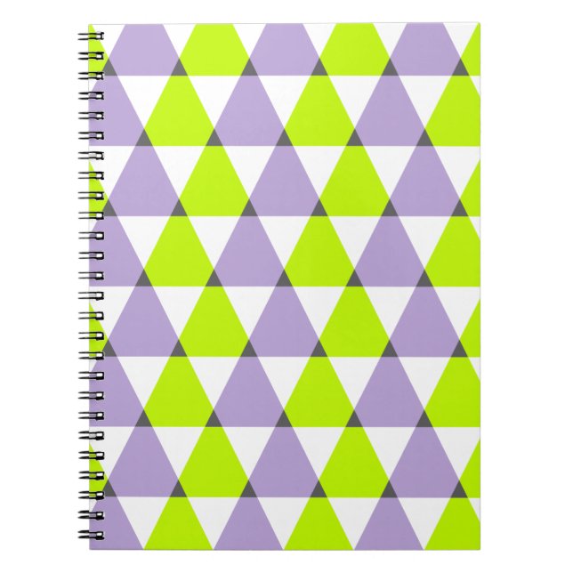 Modern Geometric Purple Green Triangles Pattern Spiral Notebook (Front)