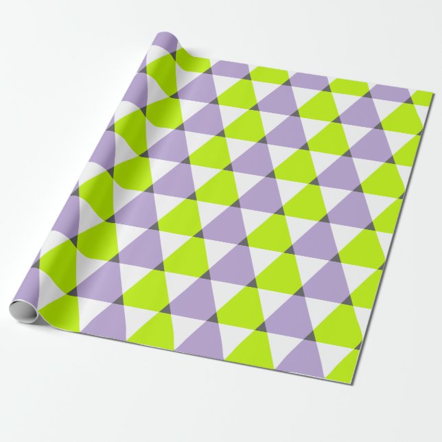 Modern Geometric Purple Green Triangles Pattern Wrapping Paper (Unrolled)