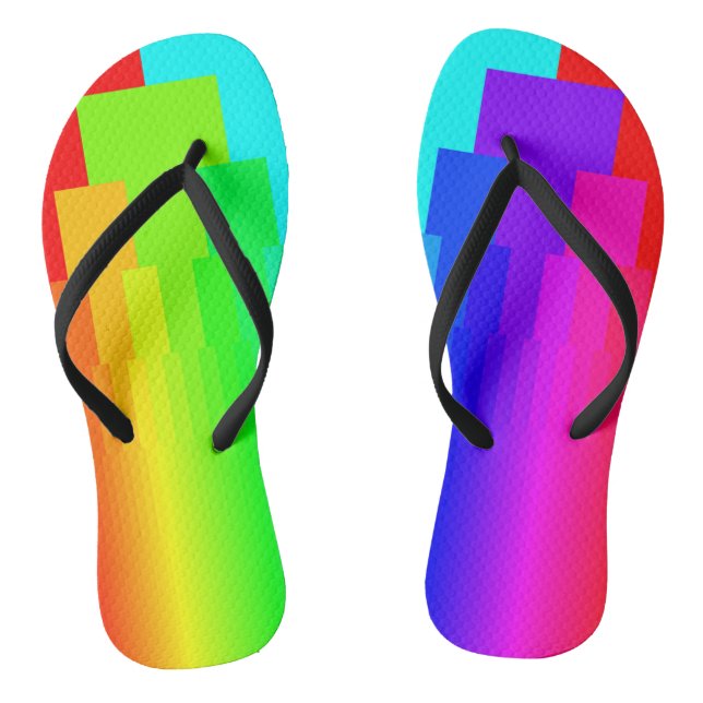 Modern Geometric Rainbow Colour Block Pattern Jandals (Footbed)