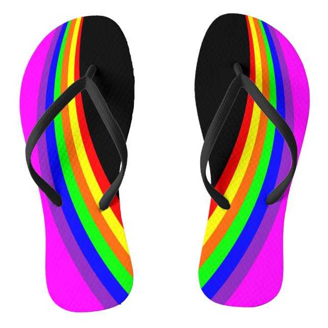 Modern Geometric Rainbow Colour Stripe Pattern Jandals (Footbed)