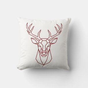 Modern Geometric Red Deer Stag Line Art Cushion