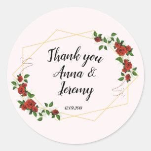 Modern Geometric Red Floral-glitter classic round Sticker
