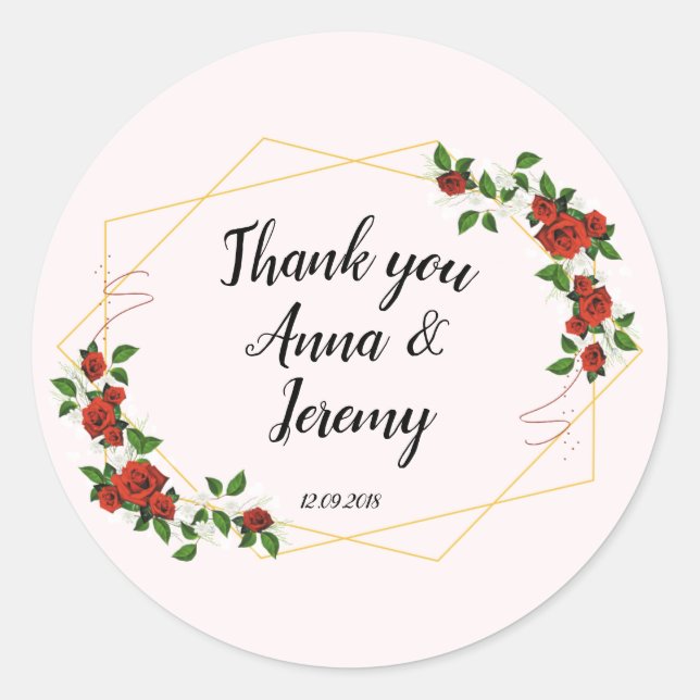 Modern Geometric Red Floral-glitter  classic round Sticker (Front)
