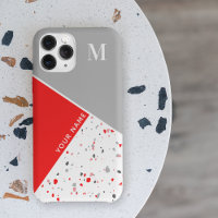 Modern Geometric Red Grey Terrazzo Monogram
