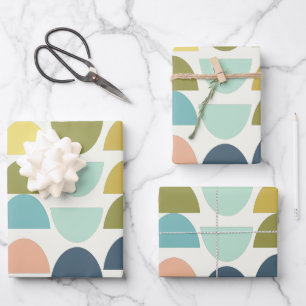 Modern Geometric Retro Arch Pattern Earthy Tones Wrapping Paper Sheet