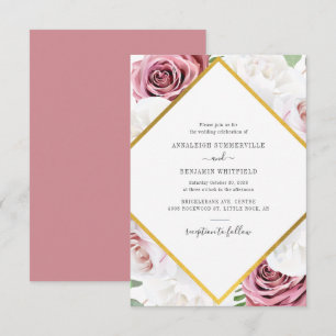 Modern Geometric Rose Gold Botanical Wedding Invitation