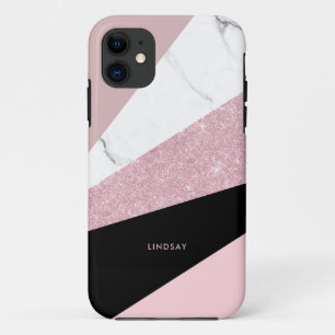Modern geometric rose gold glitter white marble  Case-Mate iPhone case