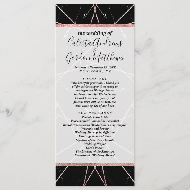 Modern Geometric Rose Gold Marble Triangles Programme (Front)
