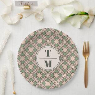 Modern Geometric Sage Green Wedding Paper Plates