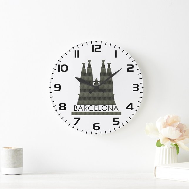 Modern Geometric Sagrada Familia Barcelona Skyline Large Clock (Creator Uploaded)